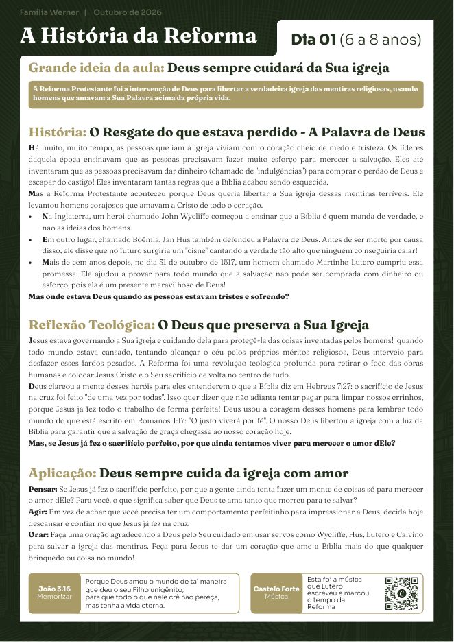 Página de leitura do Dia 1: A História da Reforma